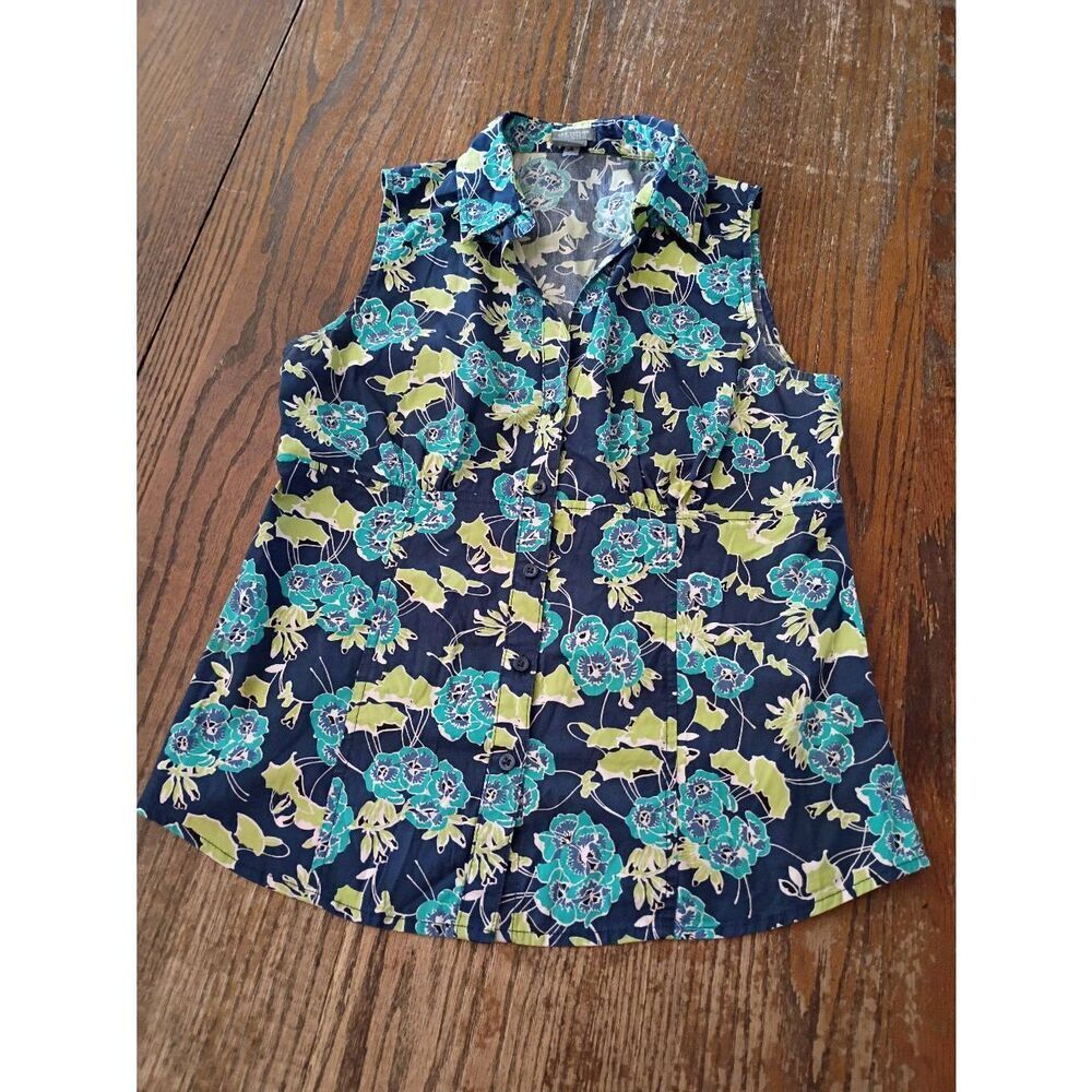 6P Ann Taylor Petite Sleeveless Floral Tank Top Muscle Shirt Button Front